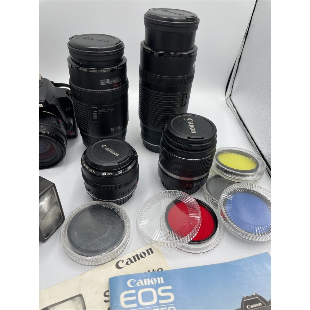 Canon EOS Rebel XS DSLR Camera Cannon 650 Speedlite 300ez Lens Lot Filters Works - Picture 3 of 16